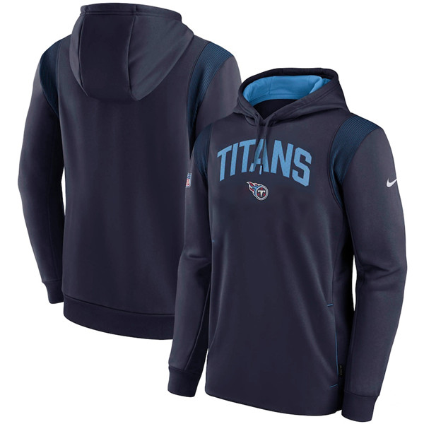 Men's Tennessee Titans Navy Sideline Stack Performance Pullover Hoodie 001
